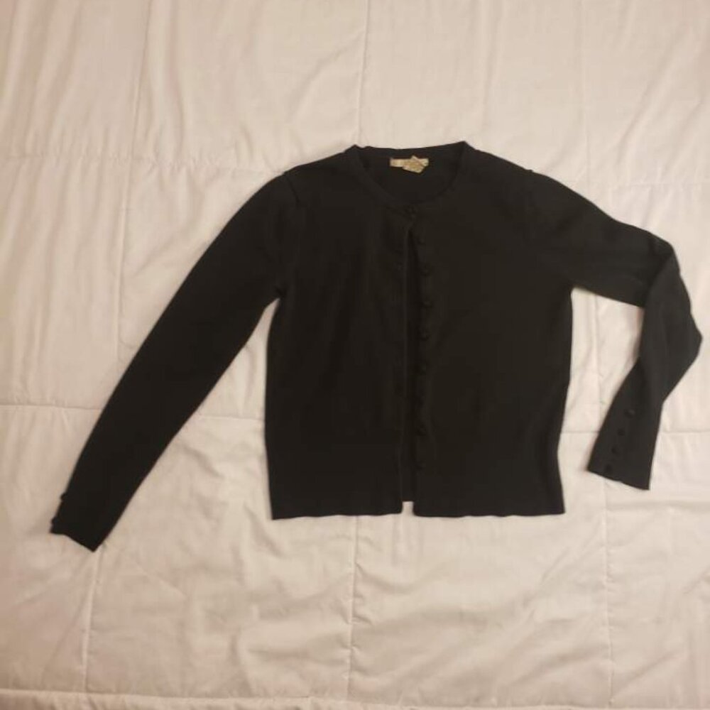 Women's Black Evie Cardigan Sweater Size Petite Small Covered Buttons P/S